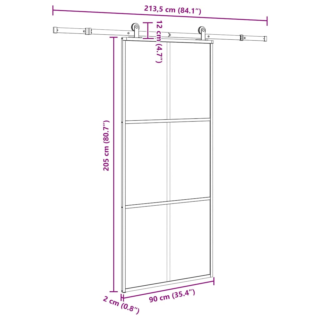 vidaXL Drzwi przesuwne z osprzętem, 90x205 cm, szkło ESG i aluminium