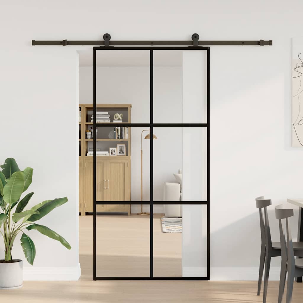 vidaXL Drzwi przesuwne z osprzętem, 102x205 cm, szkło ESG i aluminium