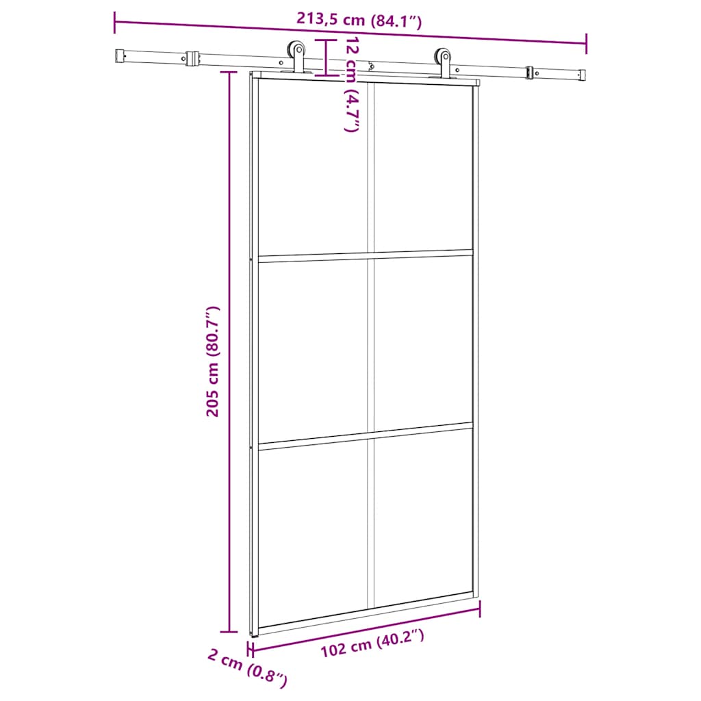 vidaXL Drzwi przesuwne z osprzętem, 102x205 cm, szkło ESG i aluminium