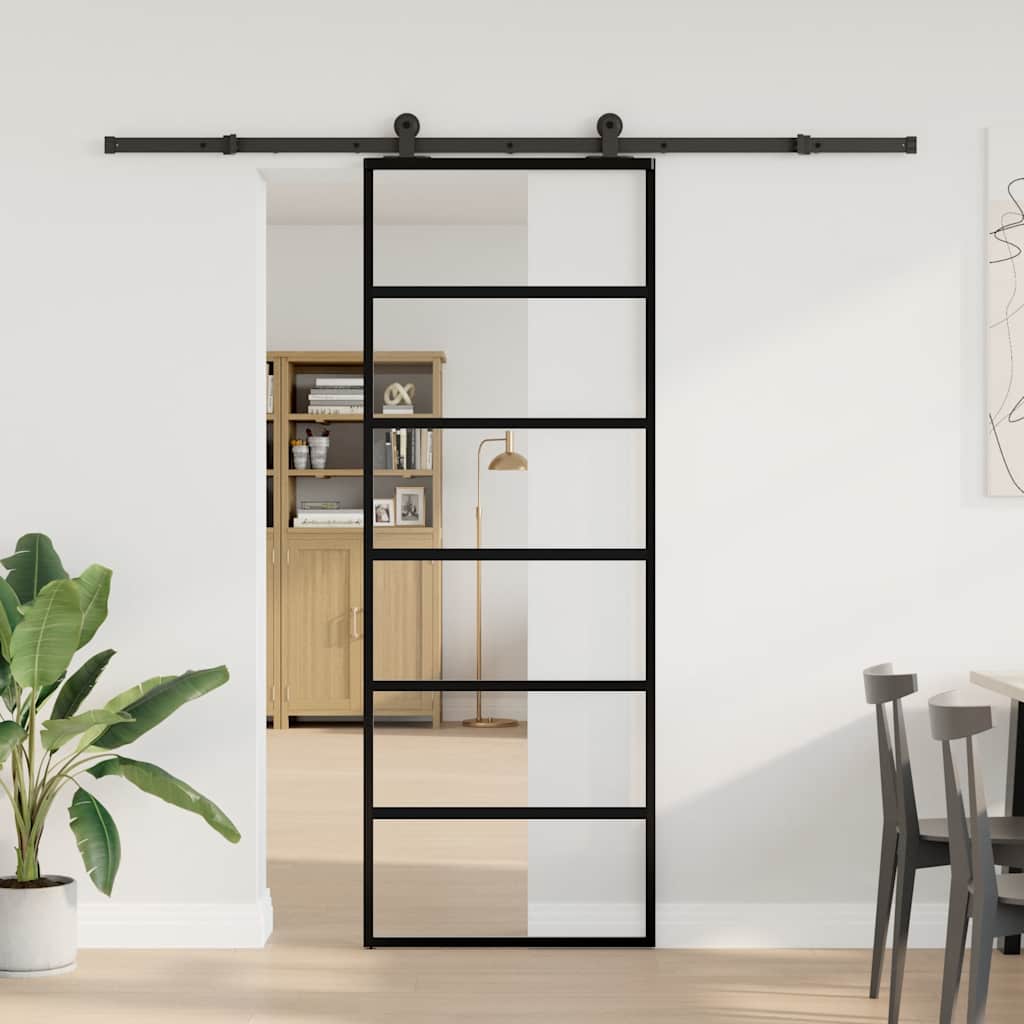 vidaXL Drzwi przesuwne z osprzętem, szkło ESG i aluminium, 76x205 cm