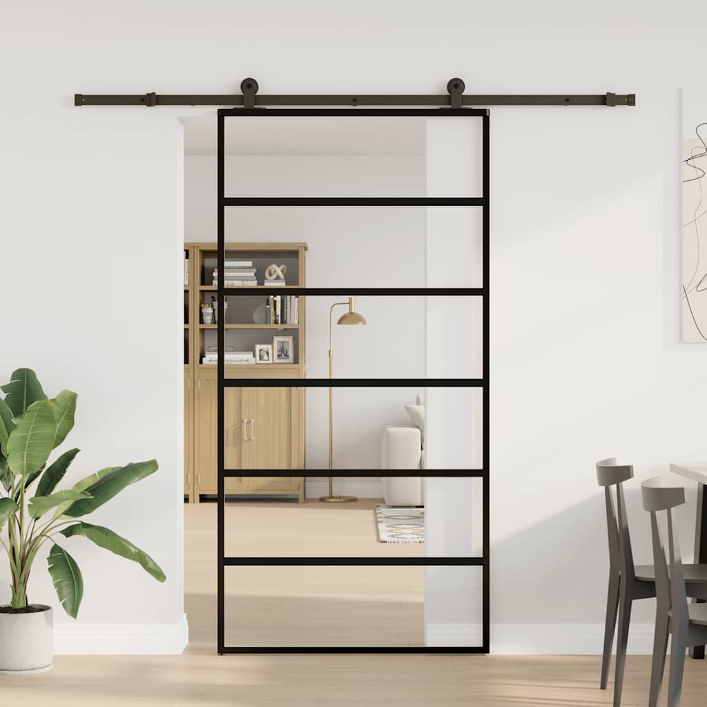 vidaXL Drzwi przesuwne z osprzętem, 102x205 cm, szkło ESG i aluminium