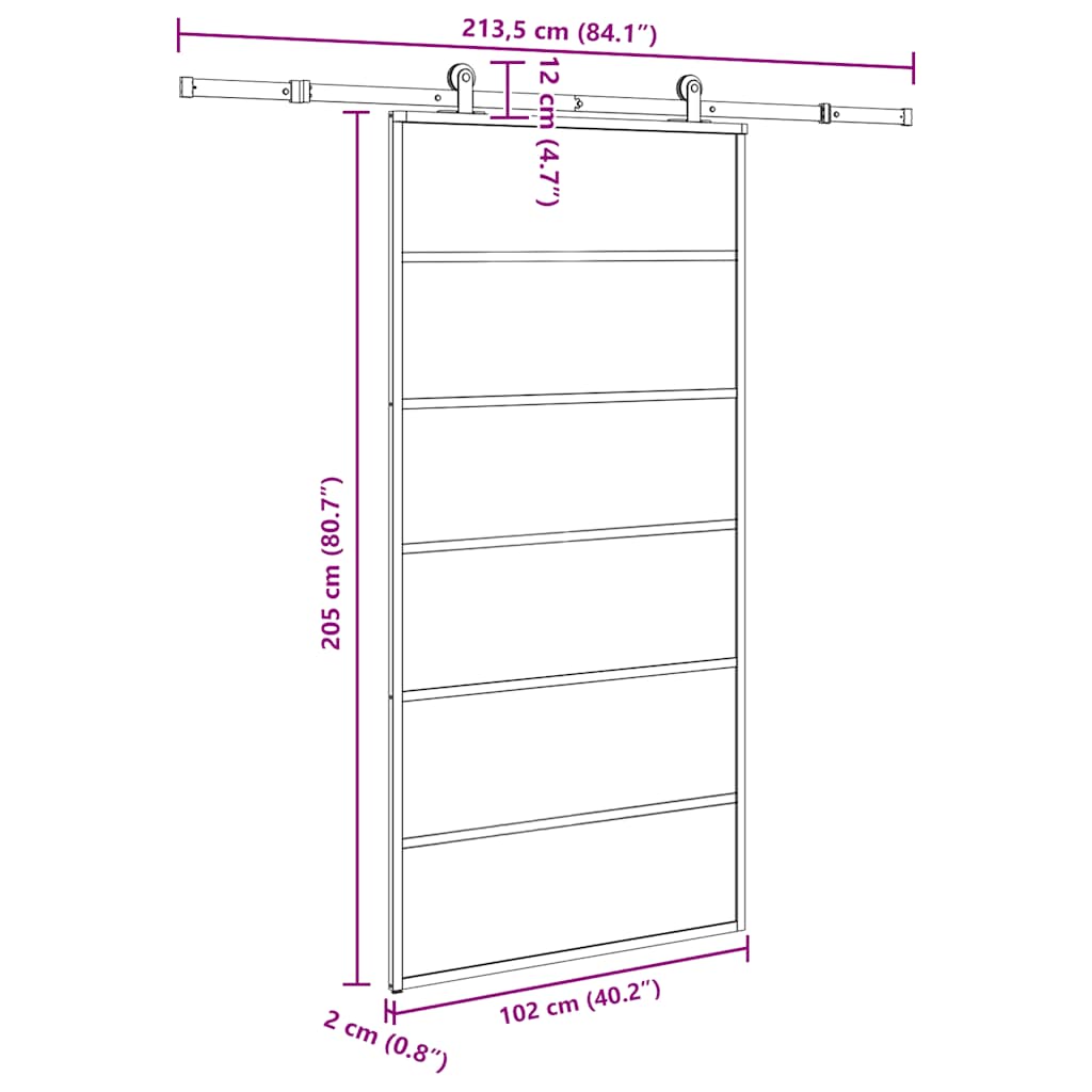 vidaXL Drzwi przesuwne z osprzętem, 102x205 cm, szkło ESG i aluminium
