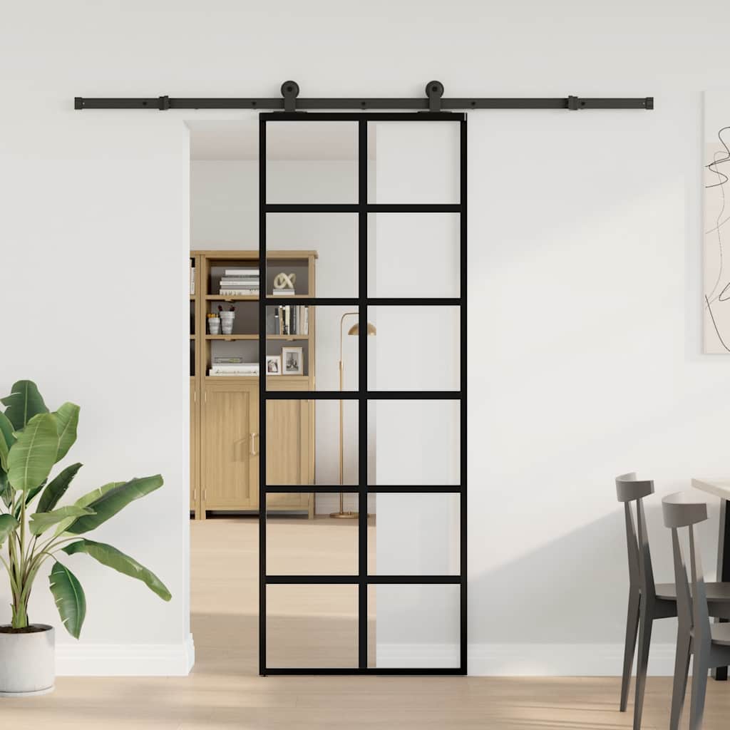 vidaXL Drzwi przesuwne z osprzętem, szkło ESG i aluminium, 76x205 cm