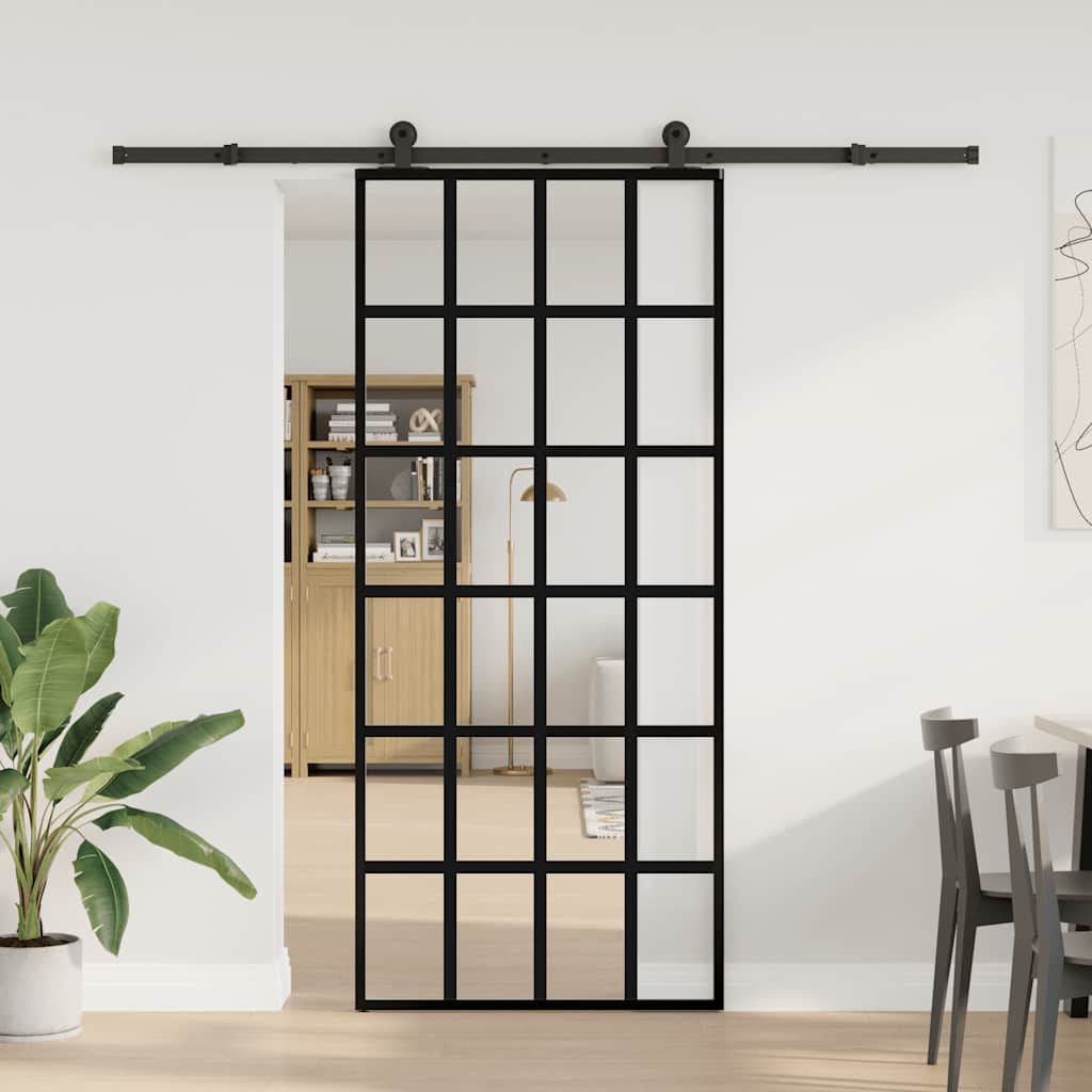 vidaXL Drzwi przesuwne z osprzętem, 90x205 cm, szkło ESG i aluminium