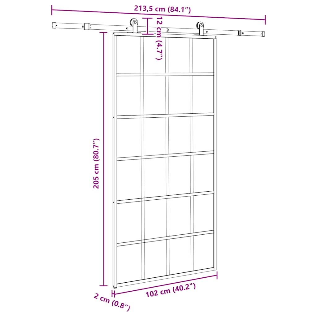 vidaXL Drzwi przesuwne z osprzętem, 102x205 cm, szkło ESG i aluminium