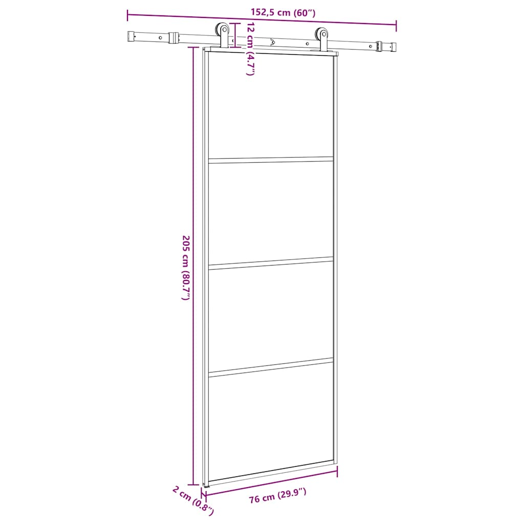 vidaXL Drzwi przesuwne z osprzętem, szkło ESG i aluminium, 76x205 cm