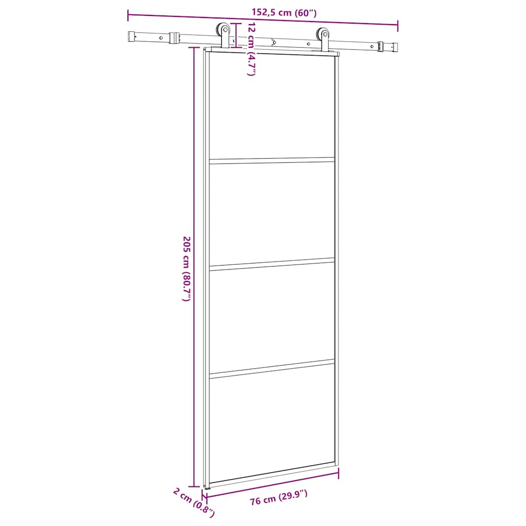 vidaXL Drzwi przesuwne z osprzętem, szkło ESG i aluminium, 76x205 cm