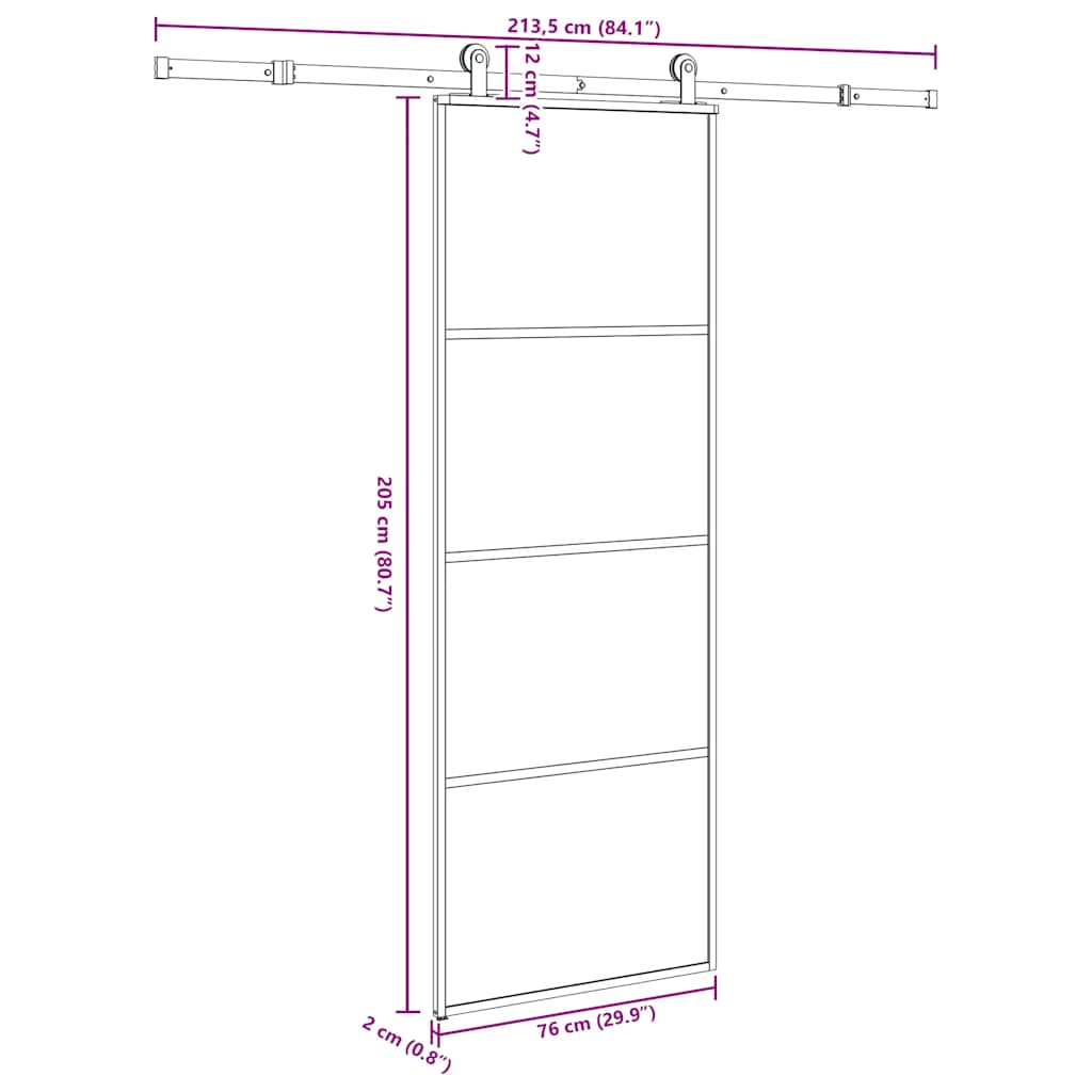 vidaXL Drzwi przesuwne z osprzętem, szkło ESG i aluminium, 76x205 cm
