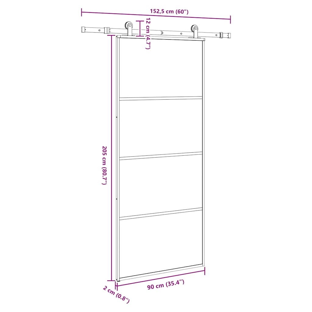 vidaXL Drzwi przesuwne z osprzętem, 90x205 cm, szkło ESG i aluminium