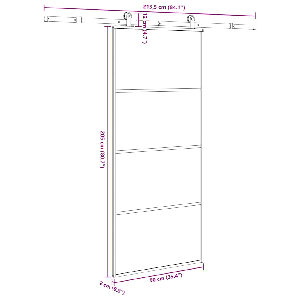 vidaXL Drzwi przesuwne z osprzętem, 90x205 cm, szkło ESG i aluminium