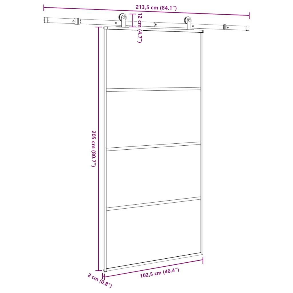 vidaXL Drzwi przesuwne a akcesoriami, 102,5x205 cm, ESG i aluminium