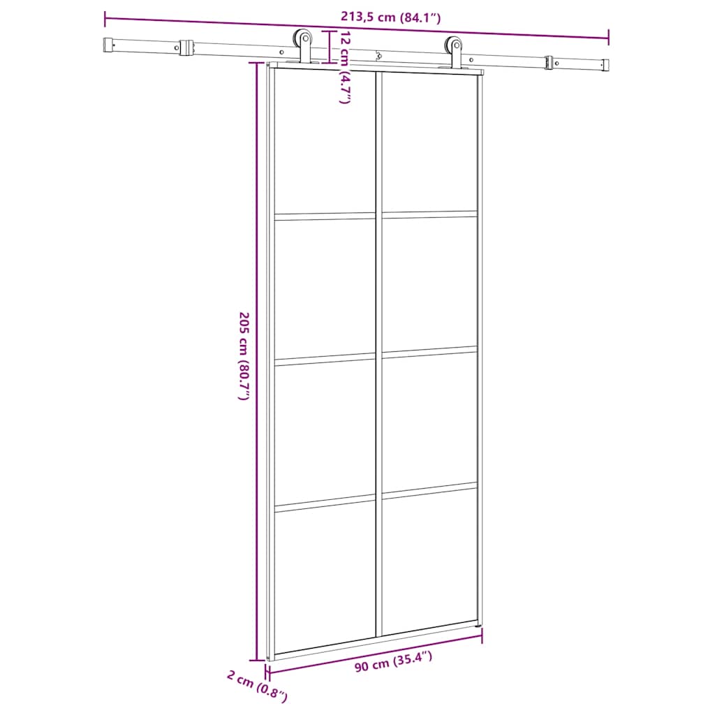 vidaXL Drzwi przesuwne z osprzętem, 90x205 cm, szkło ESG i aluminium