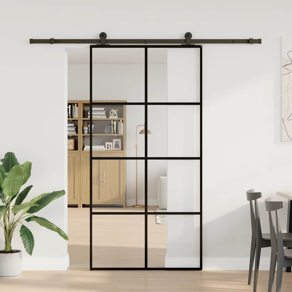 vidaXL Drzwi przesuwne a akcesoriami, 102,5x205 cm, ESG i aluminium