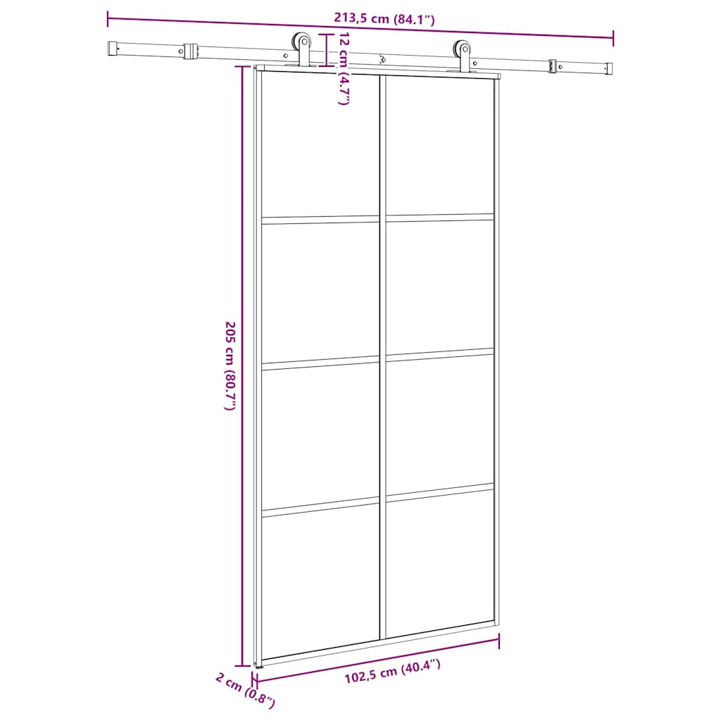 vidaXL Drzwi przesuwne a akcesoriami, 102,5x205 cm, ESG i aluminium