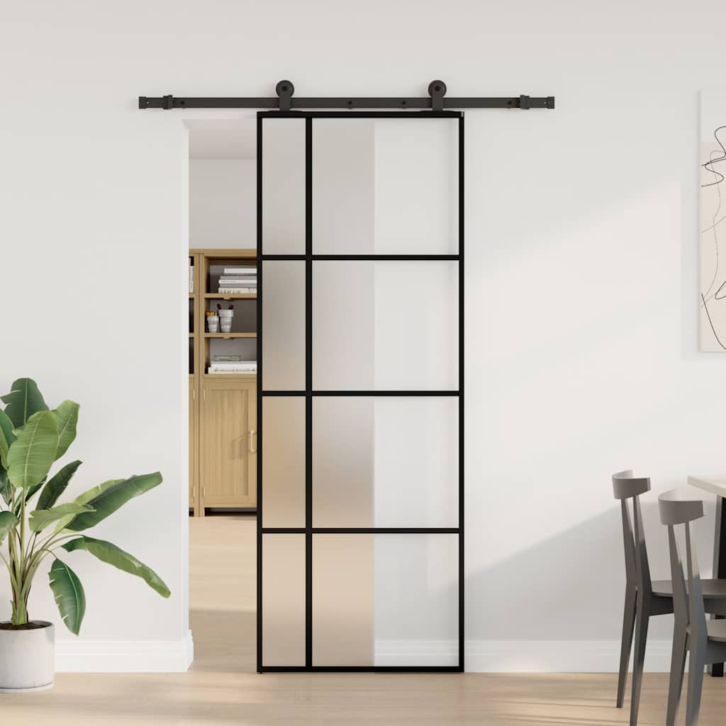 vidaXL Drzwi przesuwne z osprzętem, szkło ESG i aluminium, 76x205 cm