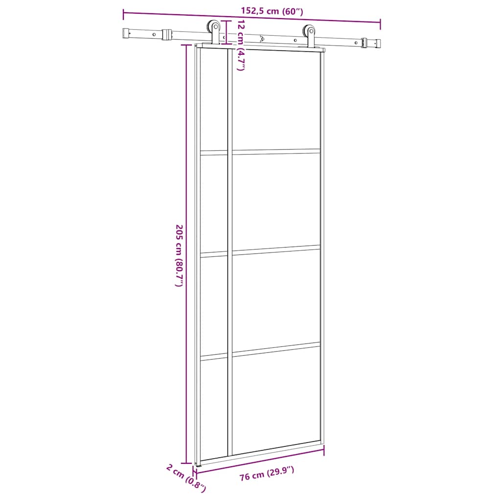 vidaXL Drzwi przesuwne z osprzętem, szkło ESG i aluminium, 76x205 cm