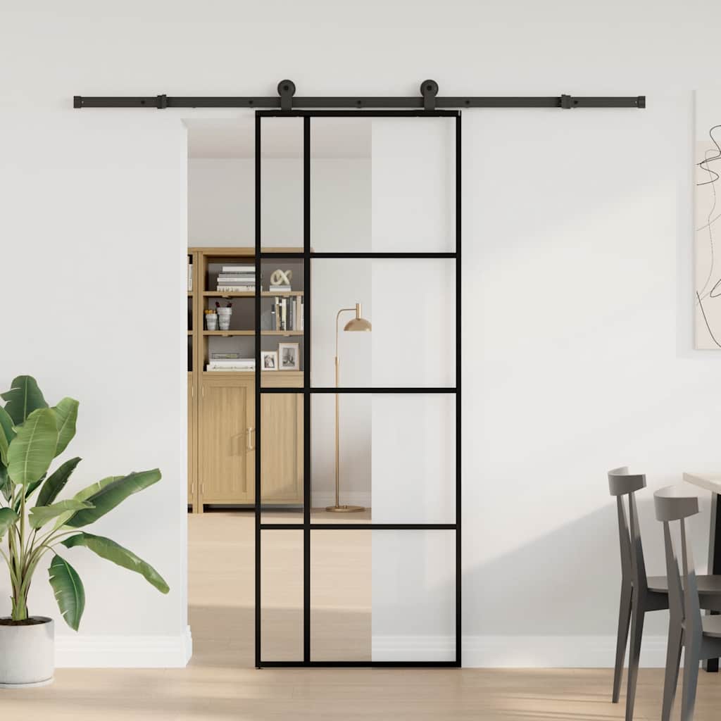 vidaXL Drzwi przesuwne z osprzętem, szkło ESG i aluminium, 76x205 cm
