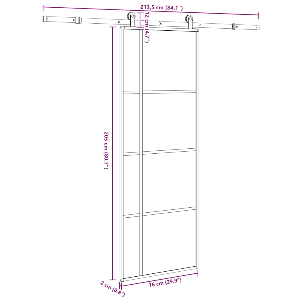 vidaXL Drzwi przesuwne z osprzętem, szkło ESG i aluminium, 76x205 cm
