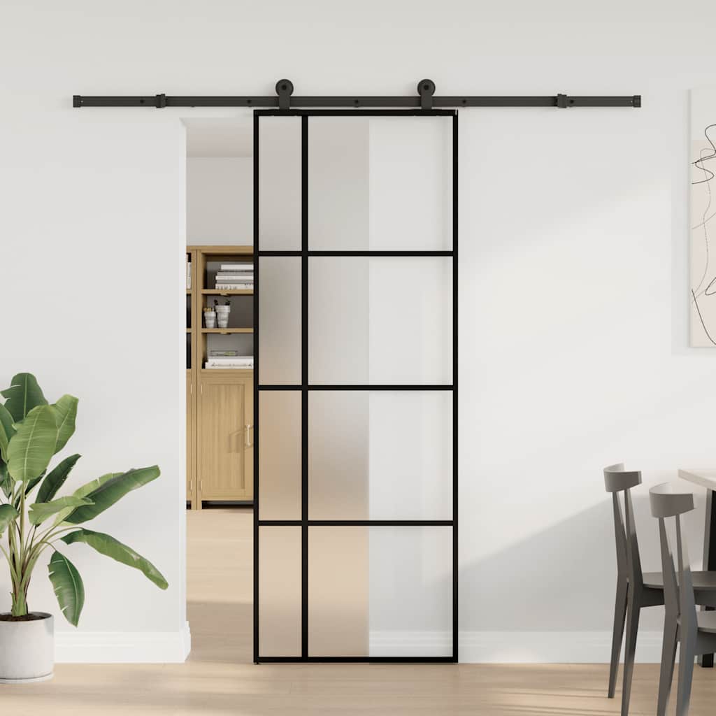 vidaXL Drzwi przesuwne z osprzętem, szkło ESG i aluminium, 76x205 cm