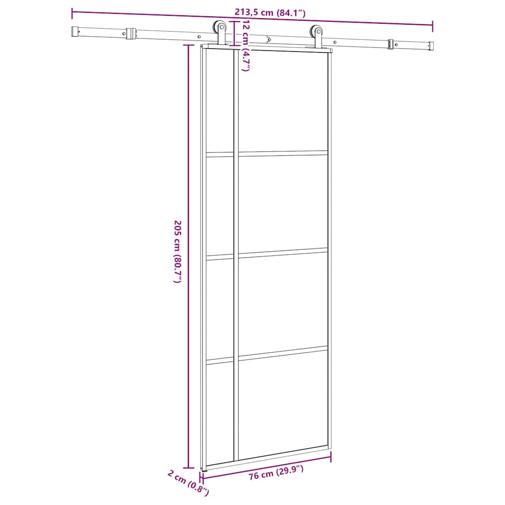 vidaXL Drzwi przesuwne z osprzętem, szkło ESG i aluminium, 76x205 cm