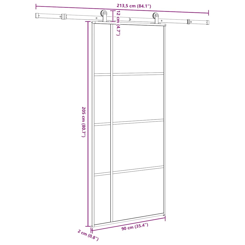 vidaXL Drzwi przesuwne z osprzętem, 90x205 cm, szkło ESG i aluminium