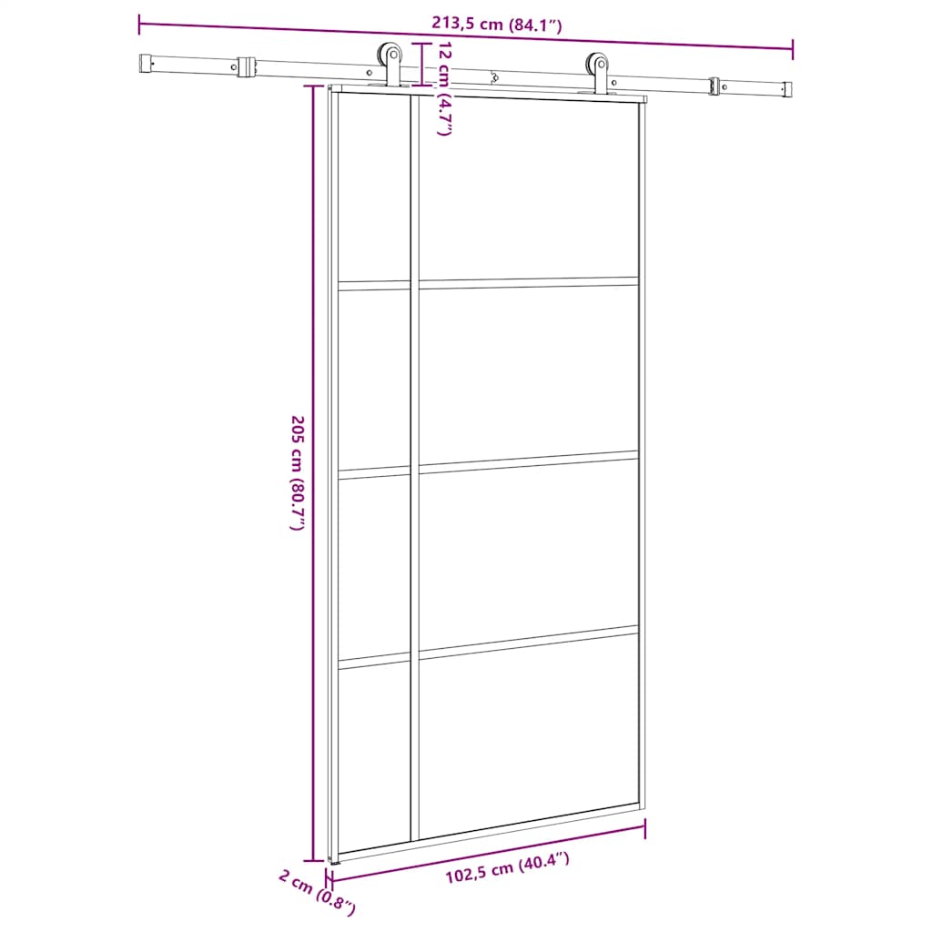 vidaXL Drzwi przesuwne a akcesoriami, 102,5x205 cm, ESG i aluminium