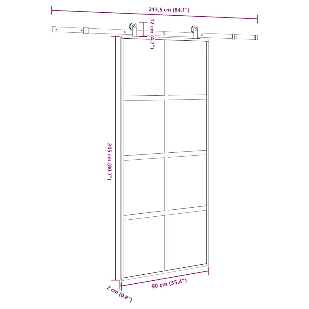 vidaXL Drzwi przesuwne z osprzętem, 90x205 cm, szkło i aluminium