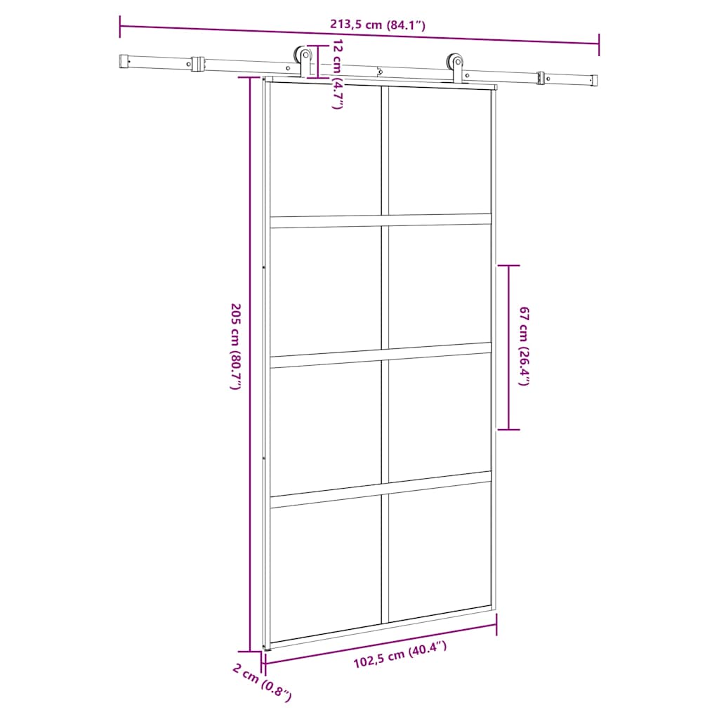 vidaXL Drzwi przesuwne z osprzętem, 102,5x205 cm, szkło i aluminium