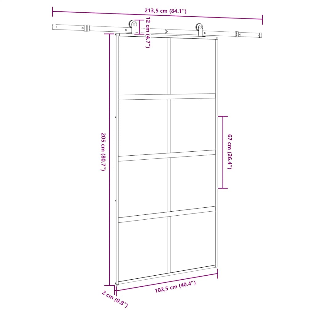 vidaXL Drzwi przesuwne z osprzętem, 102,5x205 cm, szkło i aluminium
