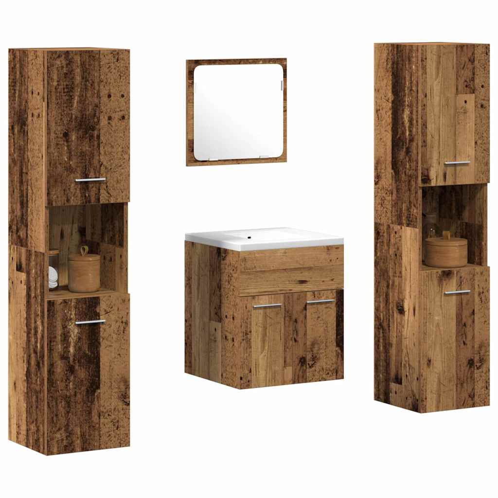 vidaXL Zestaw mebli łazienkowych z przechowywaniem 4 pcs Stare drewno
