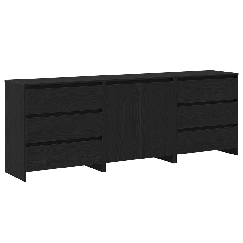 vidaXL Bufet 3 pcs Czarny 70 x 41 x 75 cm Materiał drewnopochodny