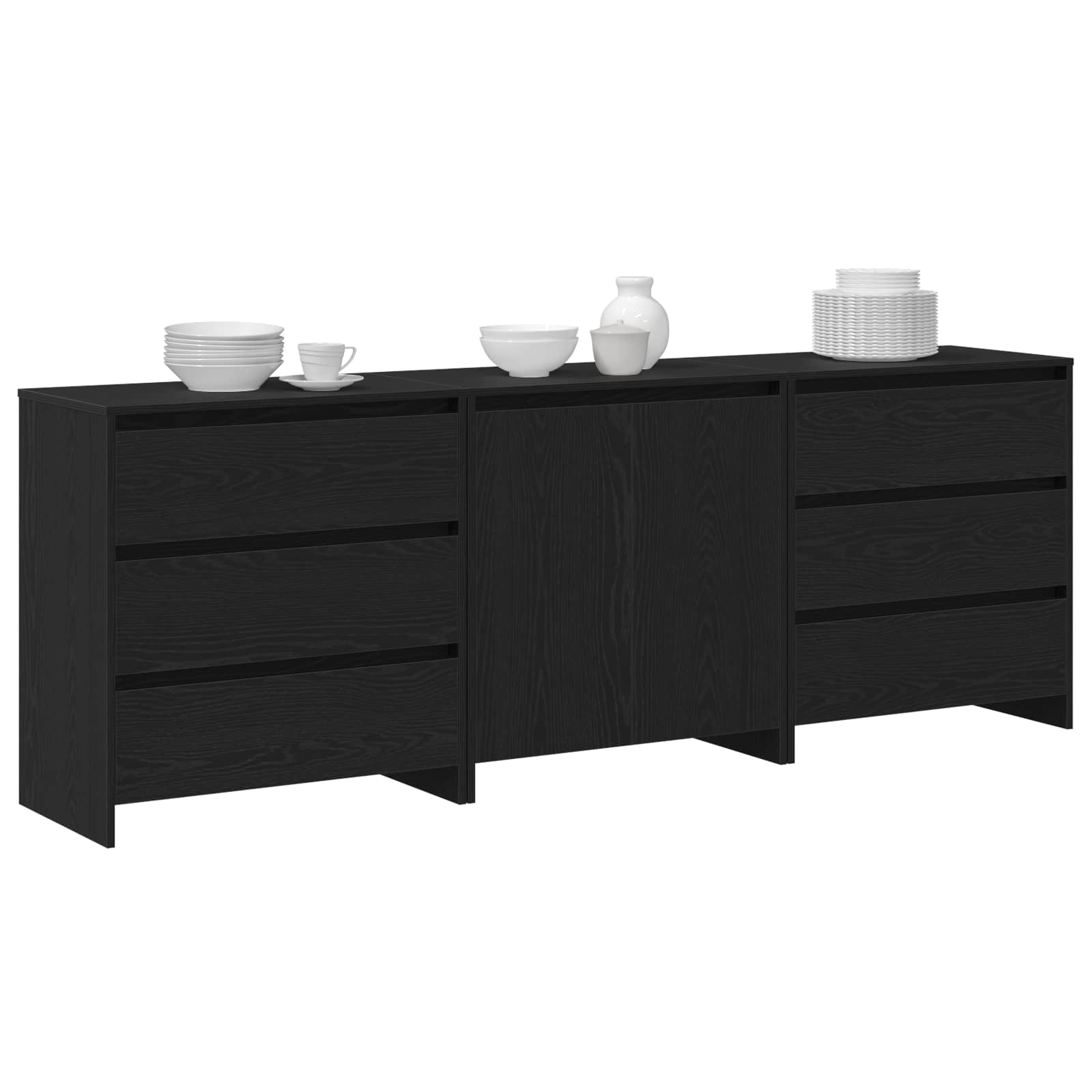vidaXL Bufet 3 pcs Czarny 70 x 41 x 75 cm Materiał drewnopochodny