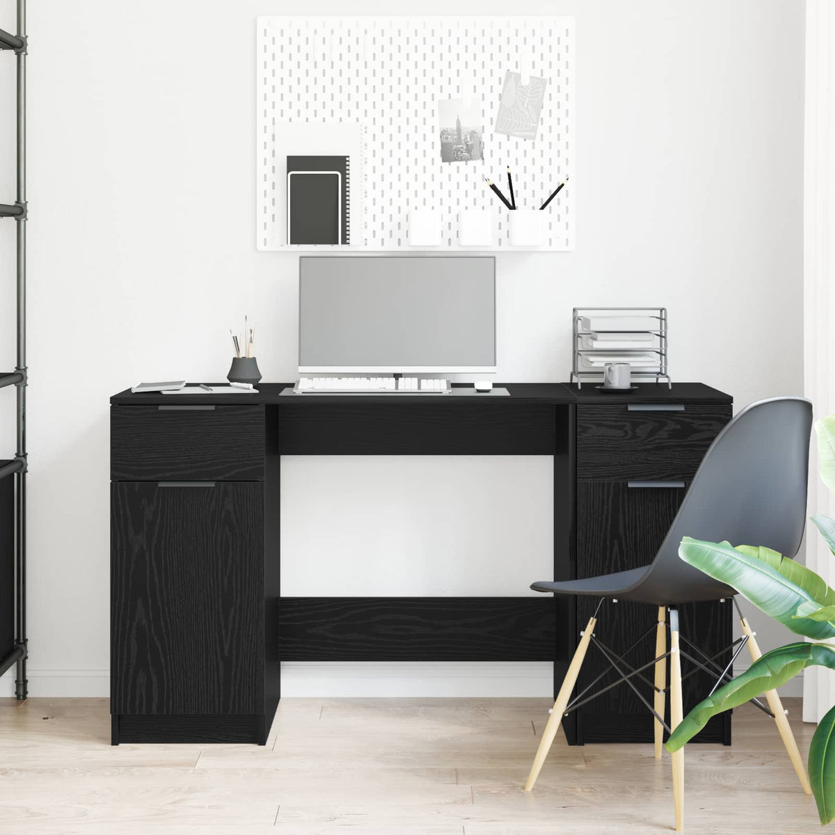 vidaXL Biurko Czarny Dąb 133 x 50 x 75 cm Drewno inżynieryjne