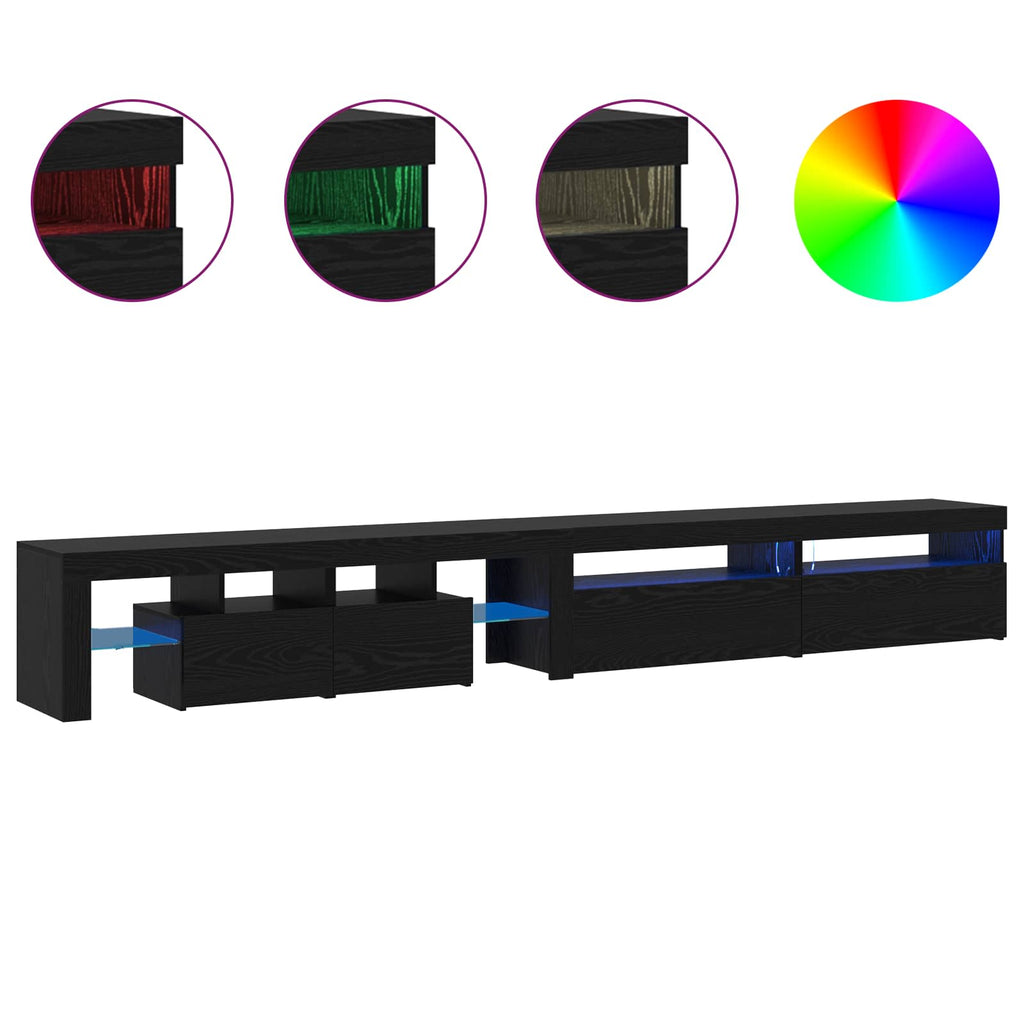 vidaXL Szafka pod telewizor z LED 3 pcs Czarny Dąb 290 x 36,5 x 40 cm