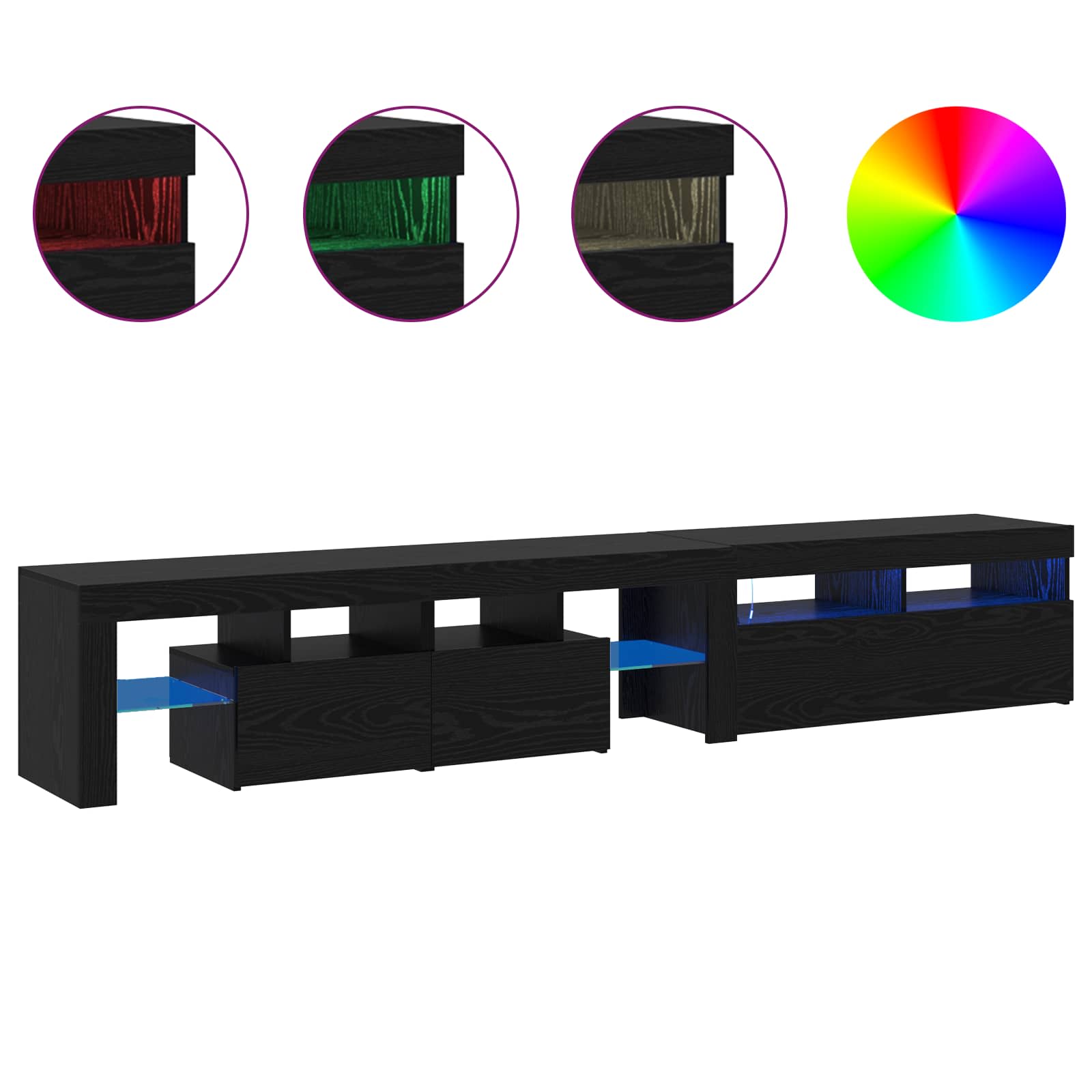 vidaXL Szafka pod telewizor z LED 2 pcs Czarny Dąb 230 x 36,5 x 40 cm