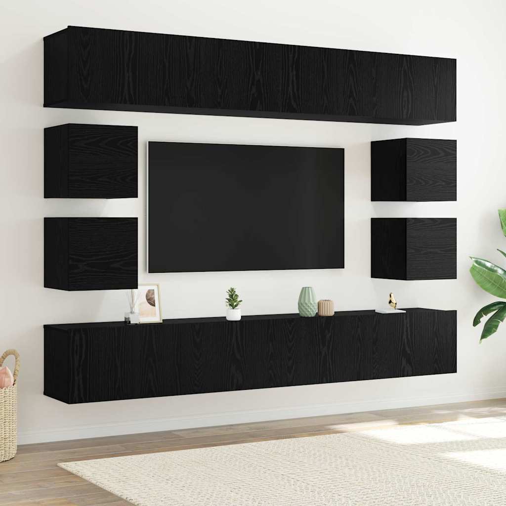 vidaXL Zestaw szafek RTV 8 pcs Czarny Dąb Materiał drewnopochodny