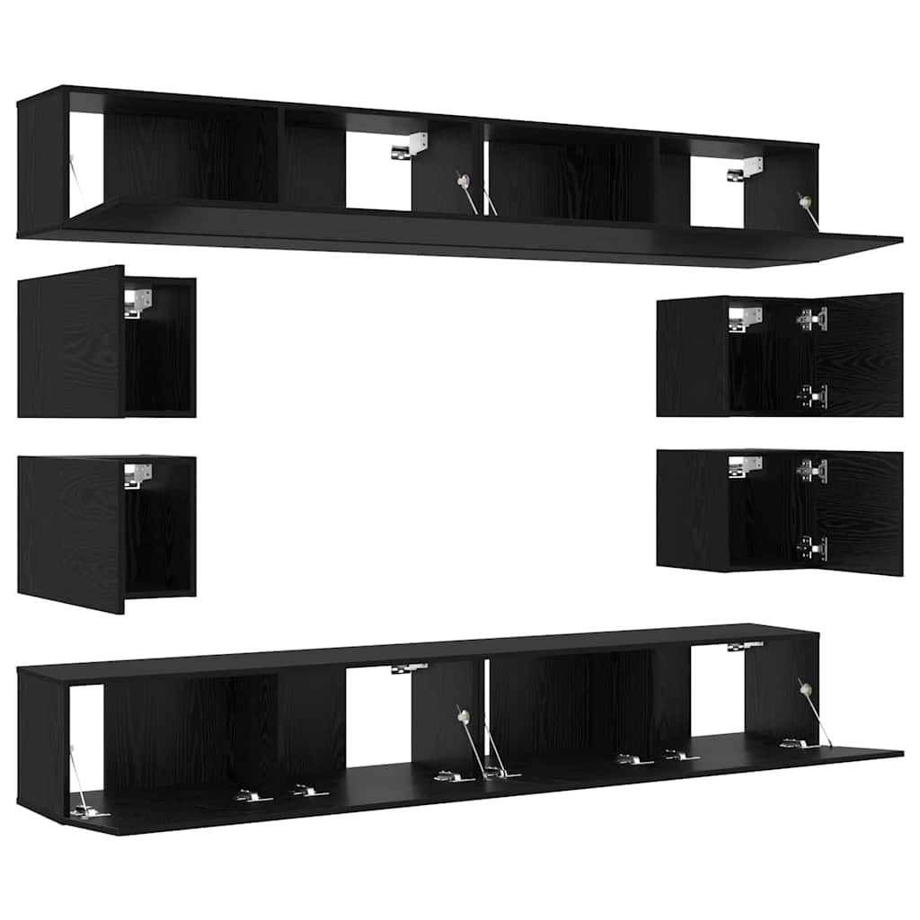 vidaXL Zestaw szafek RTV 8 pcs Czarny Dąb Materiał drewnopochodny