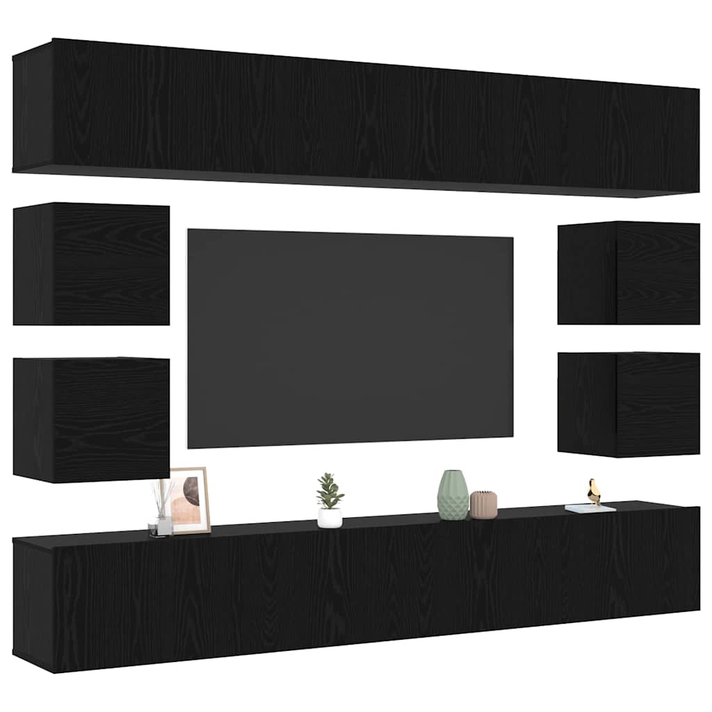 vidaXL Zestaw szafek RTV 8 pcs Czarny Dąb Materiał drewnopochodny