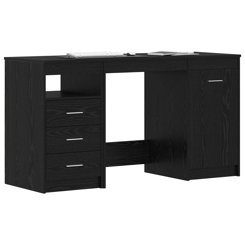 vidaXL Biurko z szufladą z półką 2 pcs Czarny Dąb 140 x 50 x 76 cm