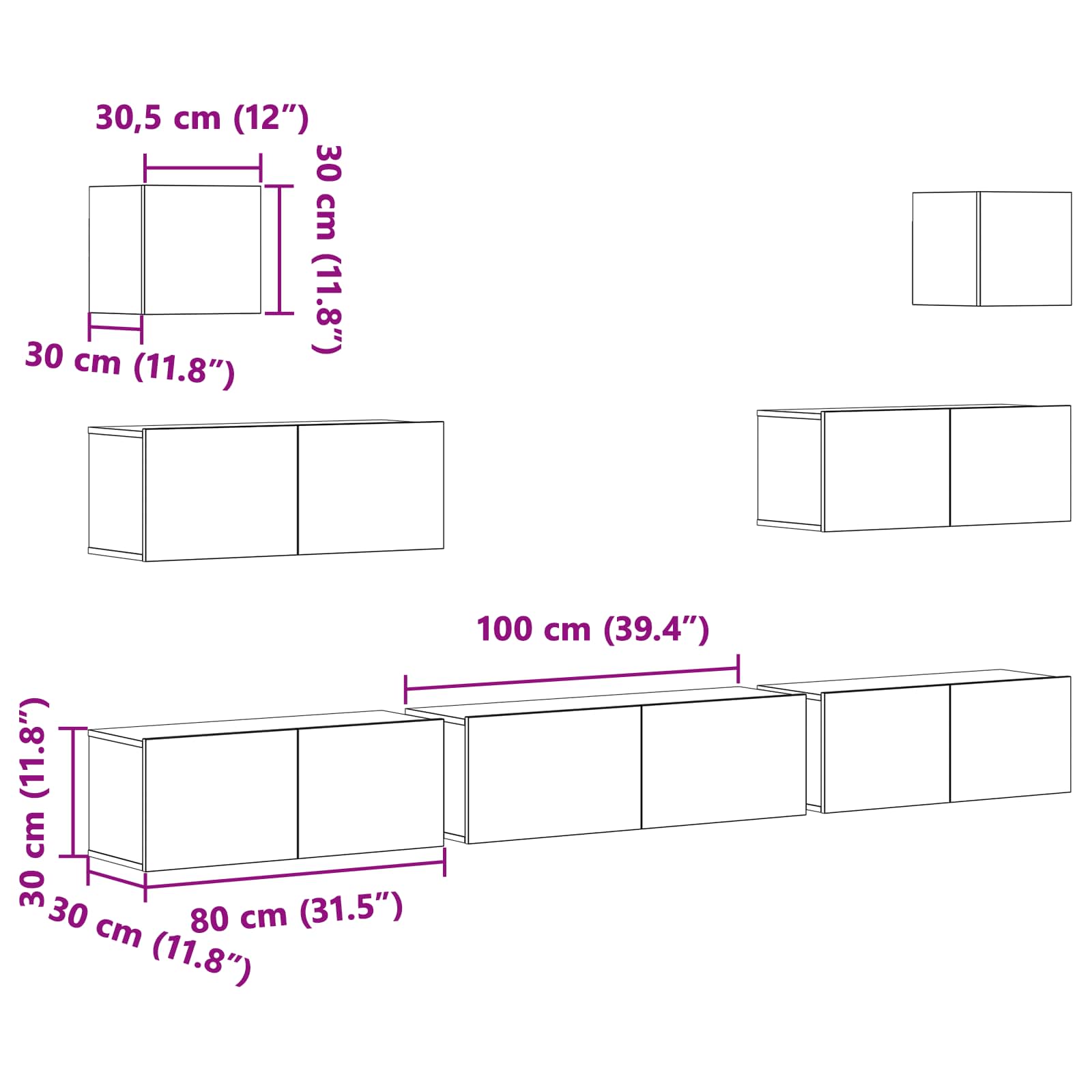 vidaXL Zestaw szafek RTV 7 pcs Czarny Dąb 100 x 30 x 30 cm