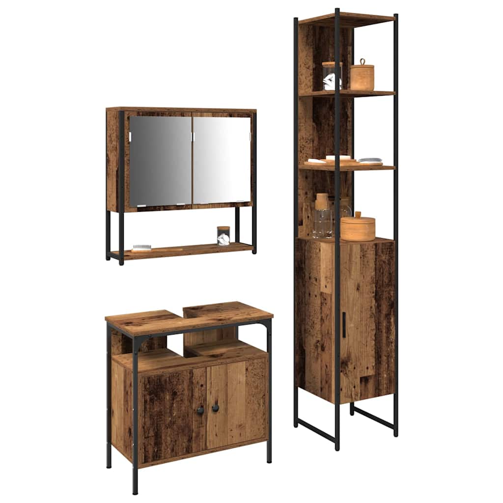 vidaXL Zestaw mebli łazienkowych z półką z drzwiami 3 pcs Stare drewno