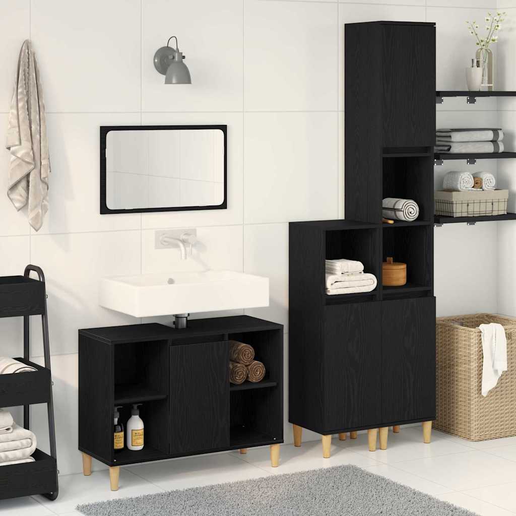 vidaXL Zestaw mebli łazienkowych 3 pcs Czarny Materiał drewnopochodny