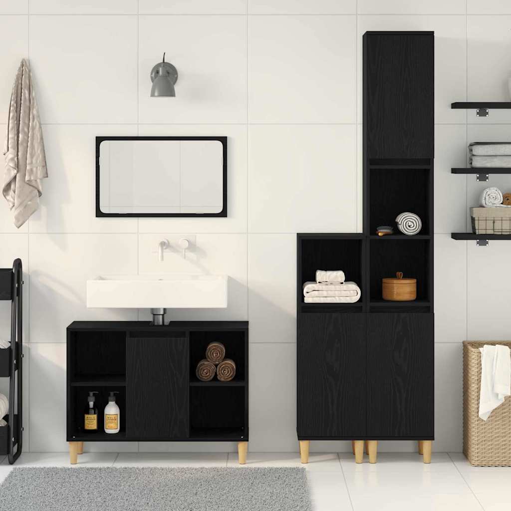 vidaXL Zestaw mebli łazienkowych 3 pcs Czarny Materiał drewnopochodny