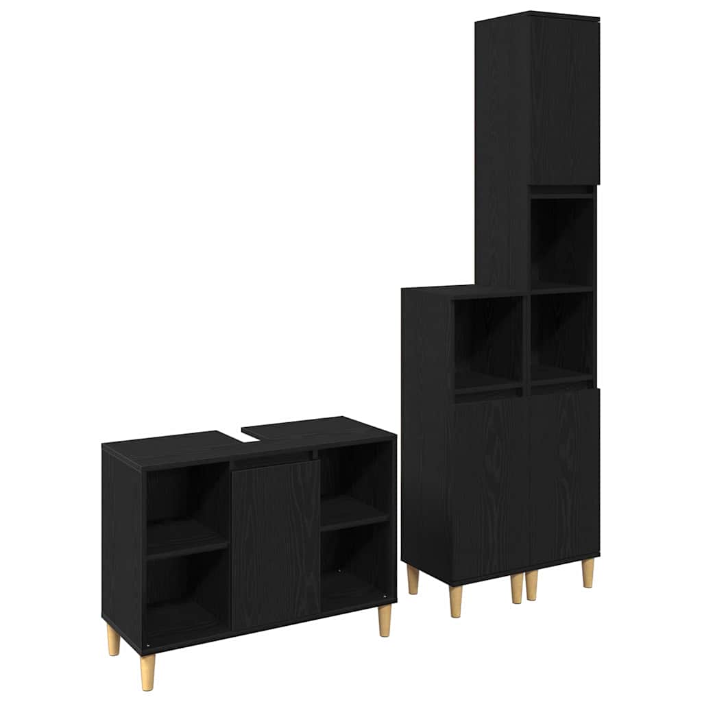 vidaXL Zestaw mebli łazienkowych 3 pcs Czarny Materiał drewnopochodny