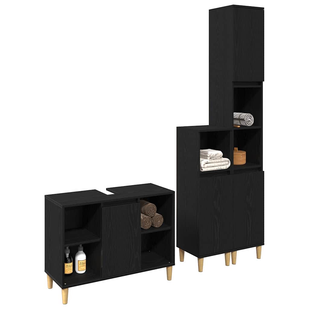 vidaXL Zestaw mebli łazienkowych 3 pcs Czarny Materiał drewnopochodny