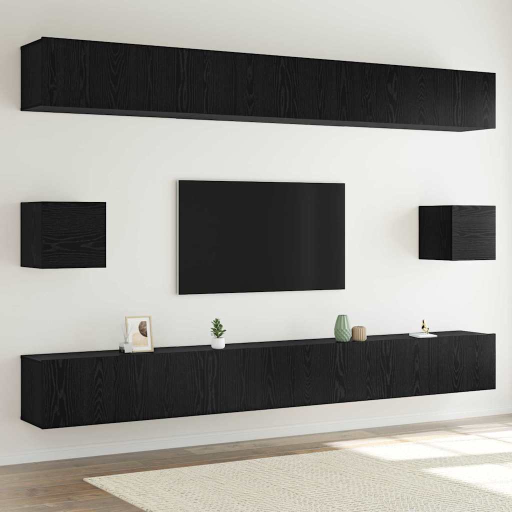 vidaXL Zestaw szafek RTV 8 pcs Czarny Dąb Materiał drewnopochodny