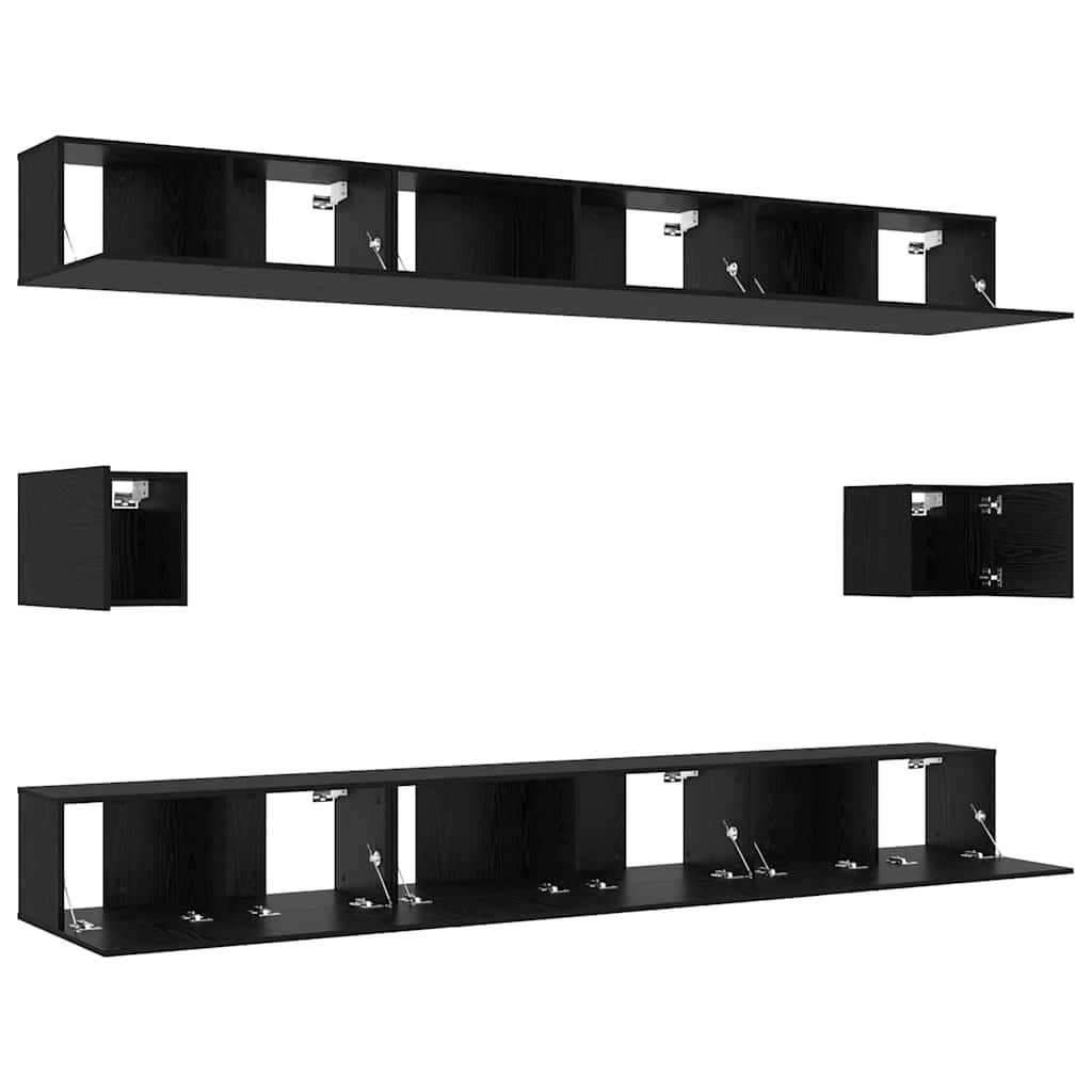 vidaXL Zestaw szafek RTV 8 pcs Czarny Dąb Materiał drewnopochodny