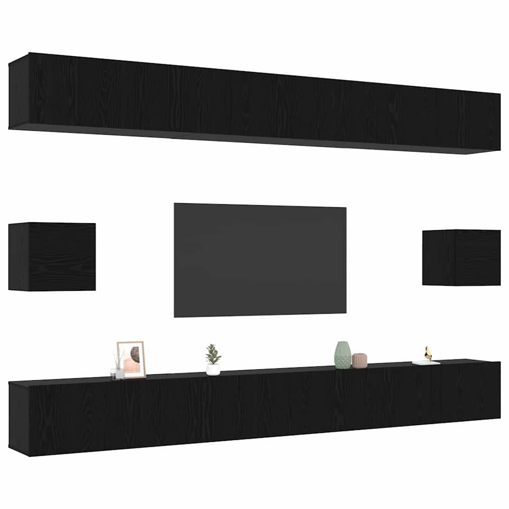 vidaXL Zestaw szafek RTV 8 pcs Czarny Dąb Materiał drewnopochodny