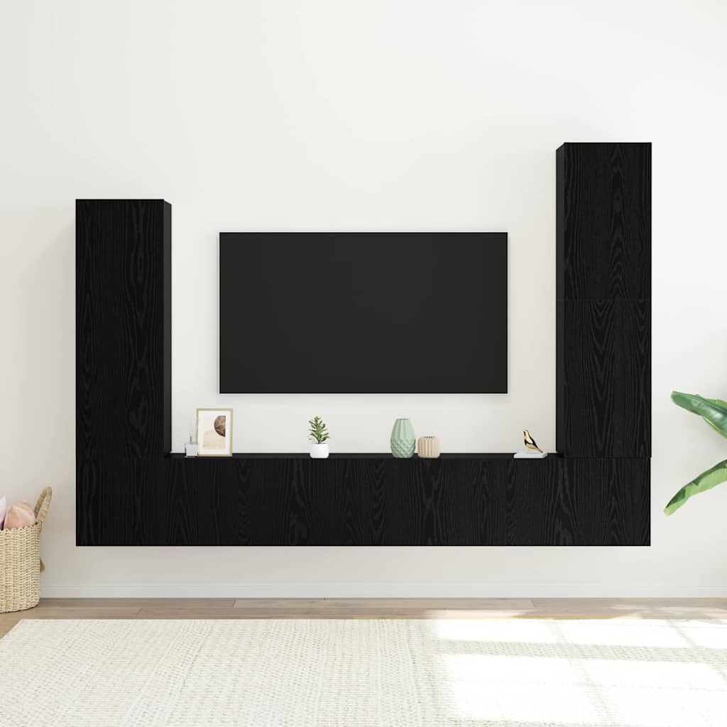 vidaXL Zestaw szafek RTV 4 pcs Czarny Dąb Materiał drewnopochodny