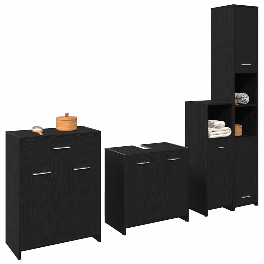 vidaXL Zestaw mebli łazienkowych 4 szt. Czarny Dąb 30 x 30 x 183,5 cm